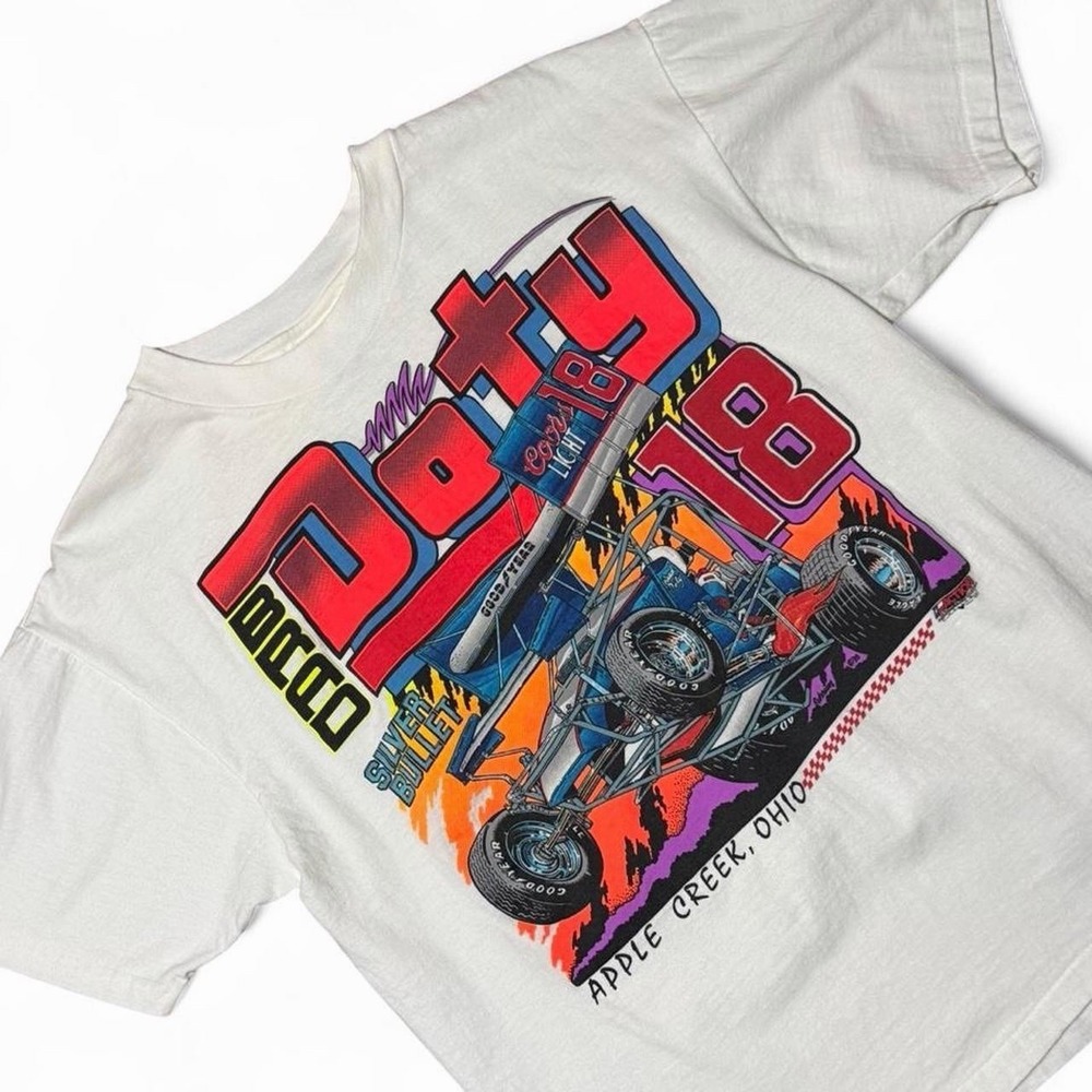 Vintage 90s Brad Doty Nascar Racing Sprint Racer Ohio Auto Car Graphic T-shirt - Picture 2 of 7